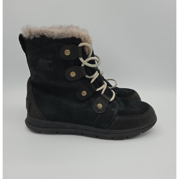 Sorel Womens Size 8 Explorer Joan Winter Snow Ankle Boot- Black Lace Up EUC - Picture 5 of 9